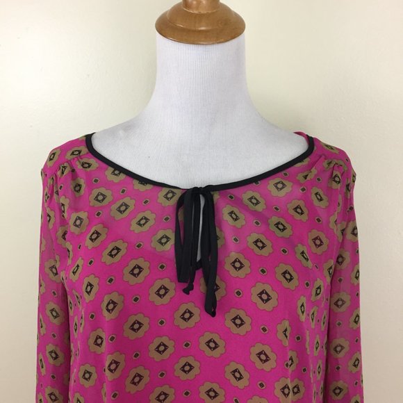 DANIEL RAINN Dark Pink Black Olive Print Tie Collar Cami Tank + Shirt - Picture 8 of 10